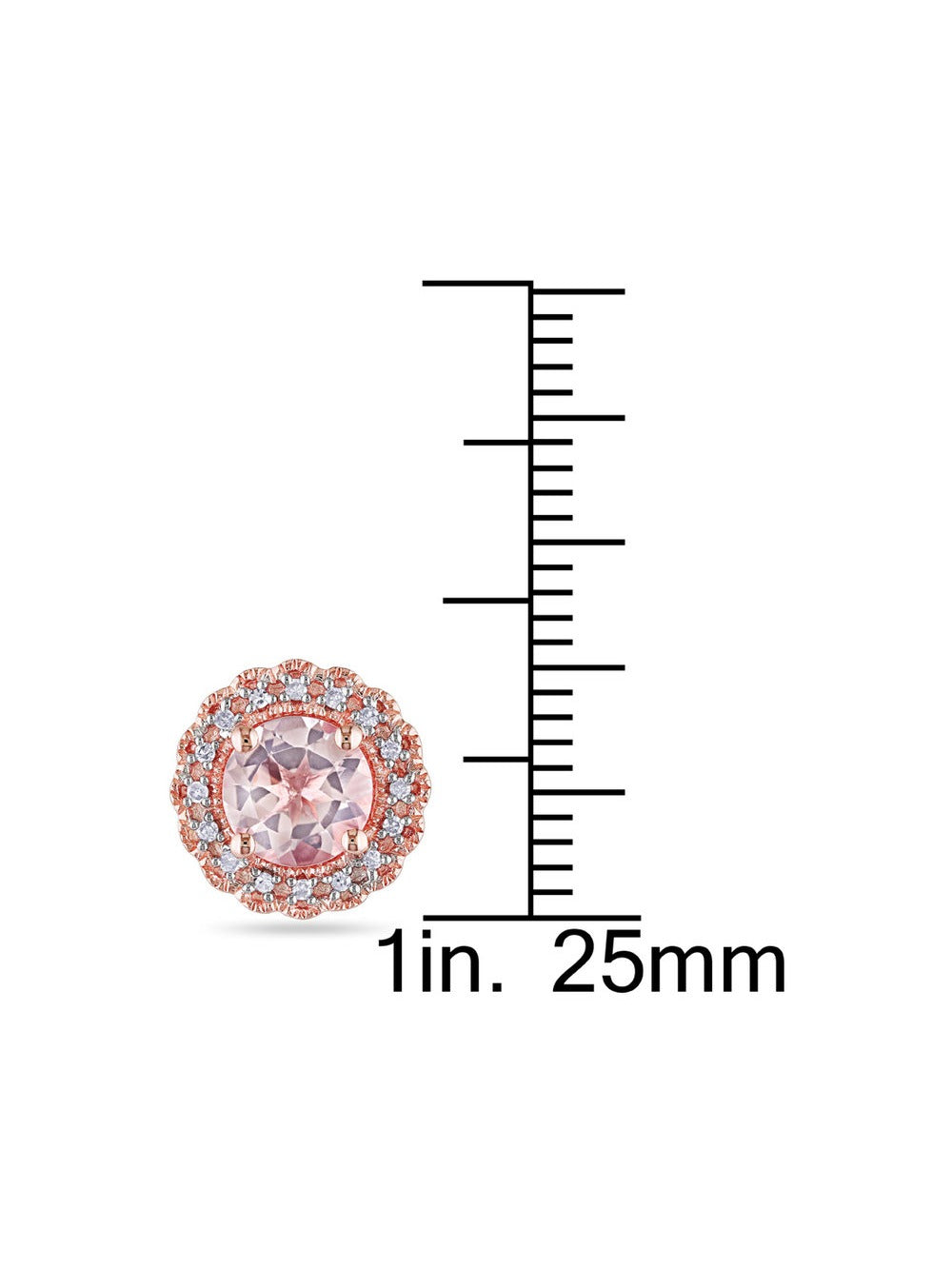 Morganite Stud Earrings with Diamonds in Rose Sterling Silver W331