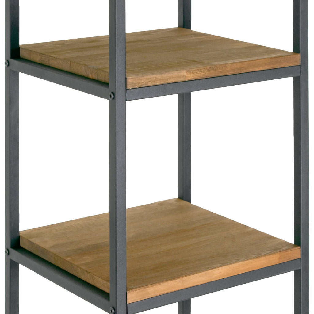 Brown Pine Wood Shelf Etagere Bookcase with Metal Frame F9951