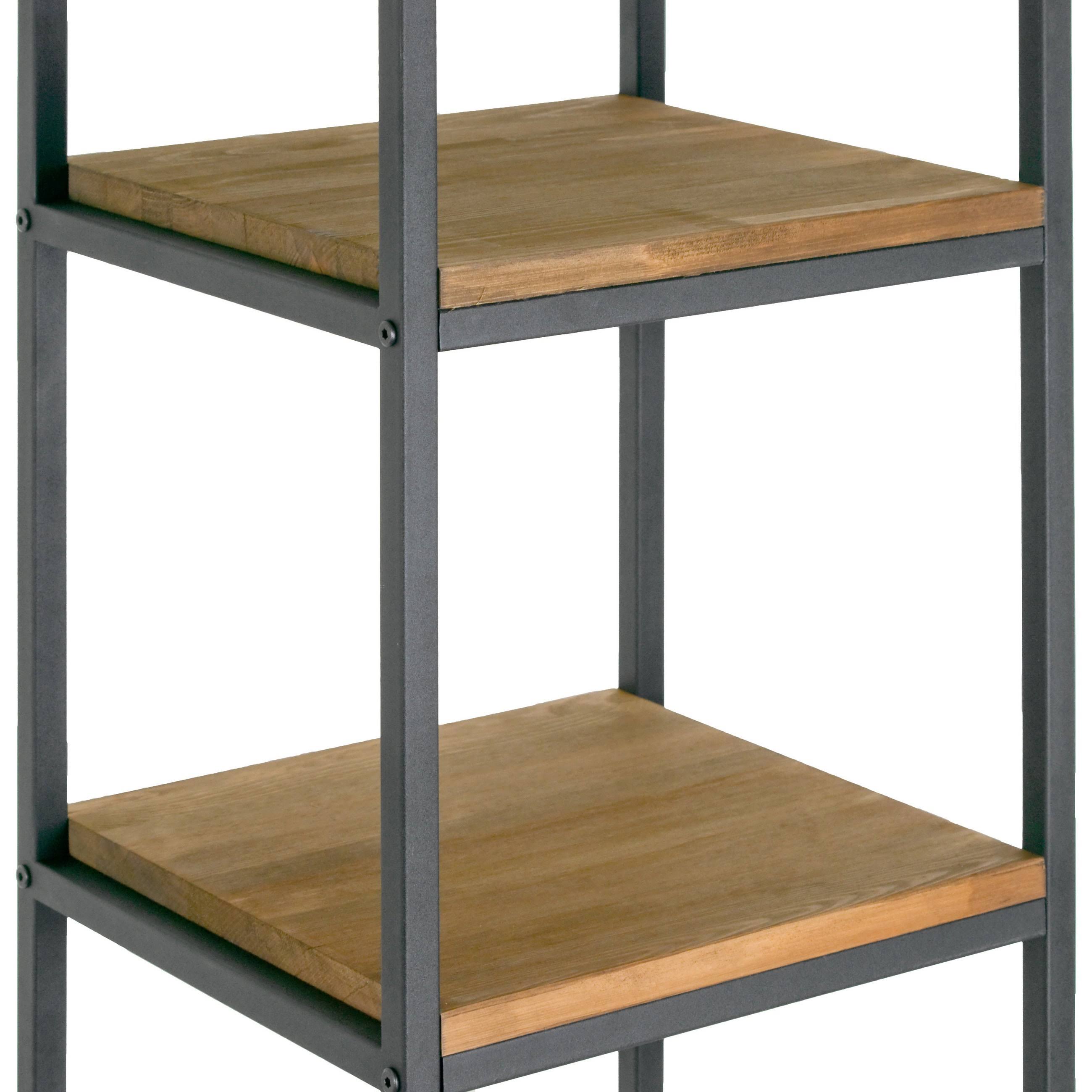 Brown Pine Wood Shelf Etagere Bookcase with Metal Frame F9951