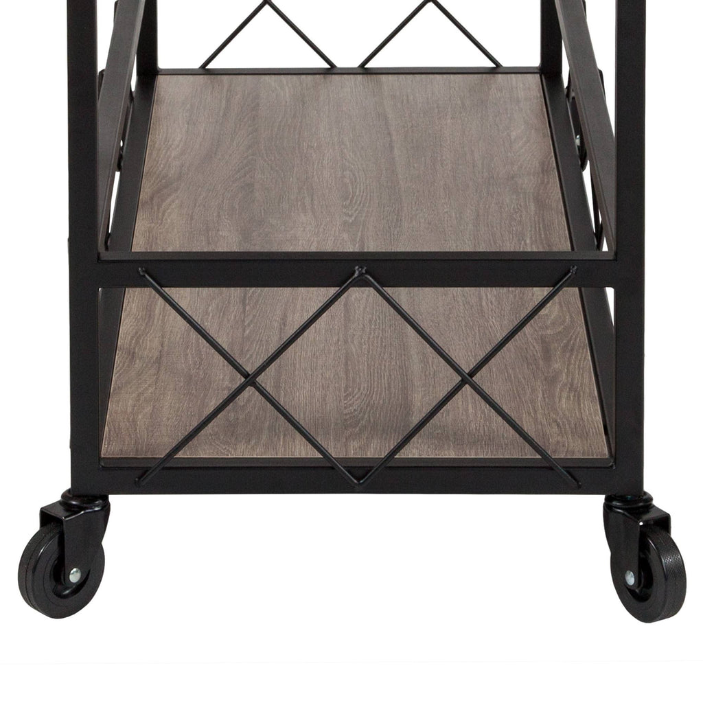 Light Oak Wood Kitchen Bar Cart with Stemware Rack and Locking Casters I6458