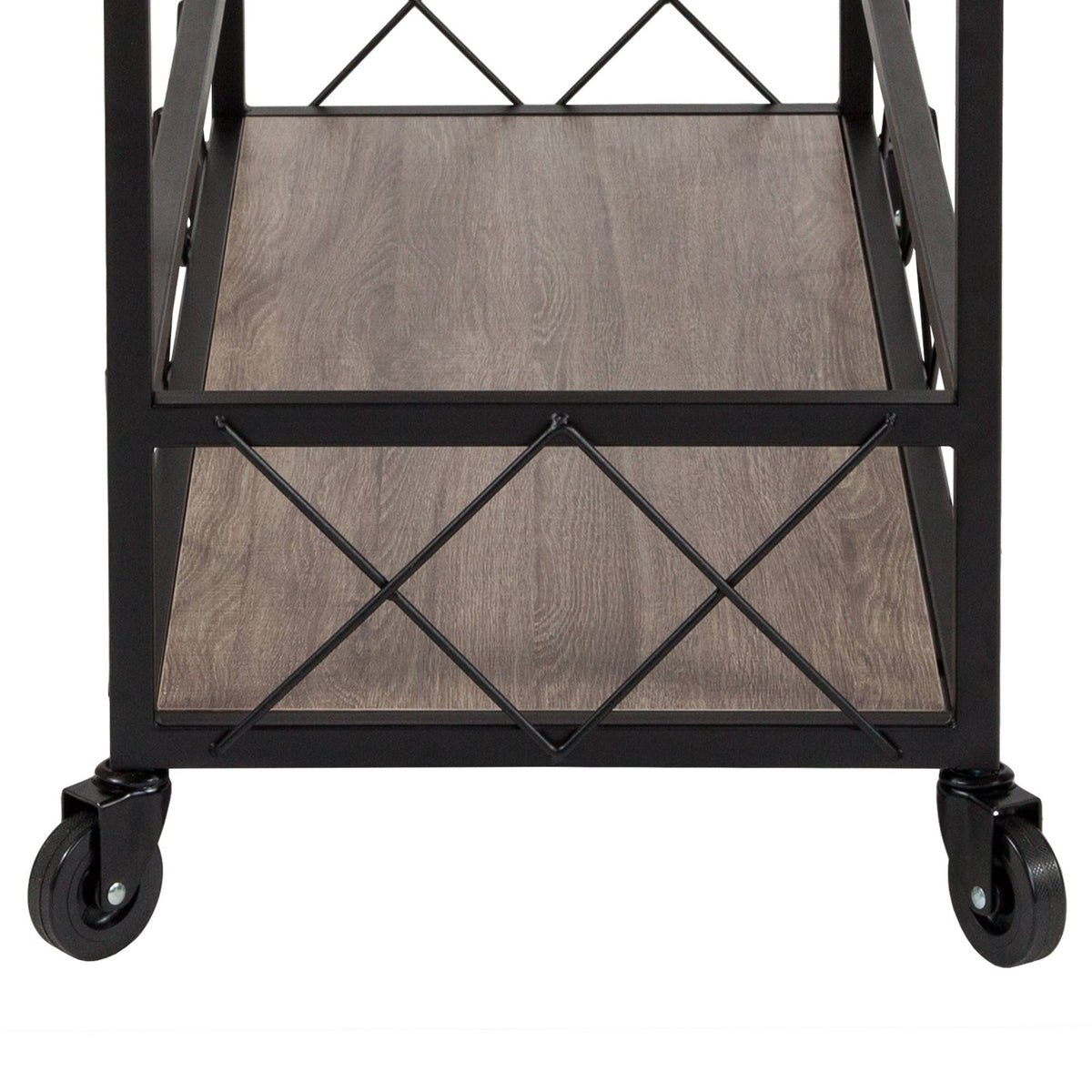 Light Oak Wood Kitchen Bar Cart with Stemware Rack and Locking Casters I6458