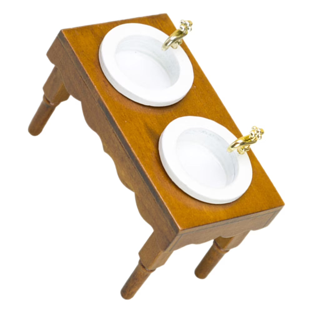 Walnut Wooden Dollhouse Bathroom Double Basin Wash Sink Y16186