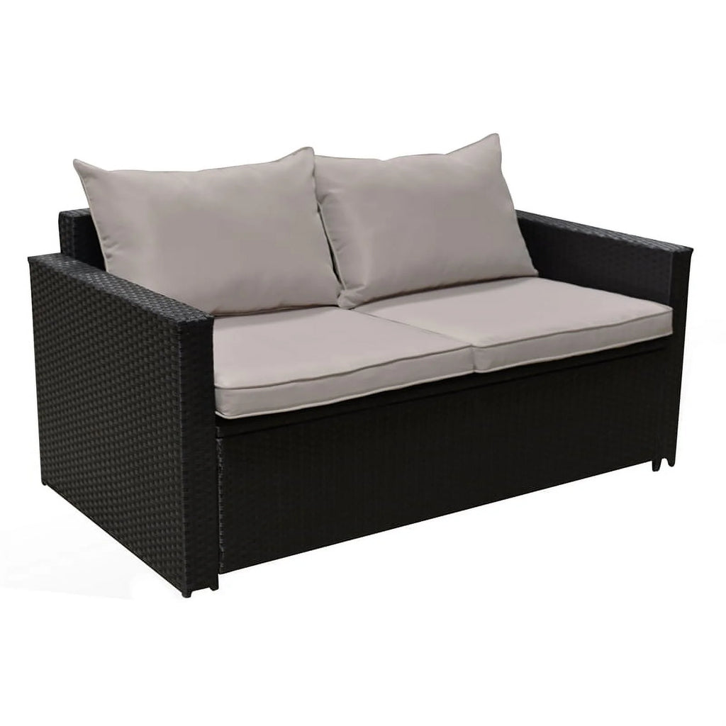 Black Wicker Outdoor Storage Sofa and Coffee Table L981473