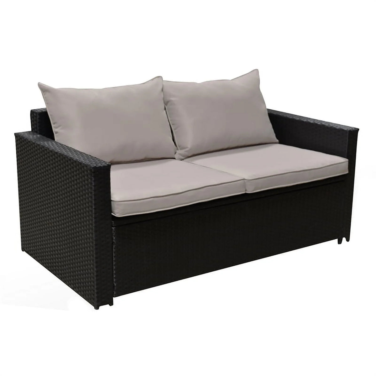 Black Wicker Outdoor Storage Sofa and Coffee Table L981473