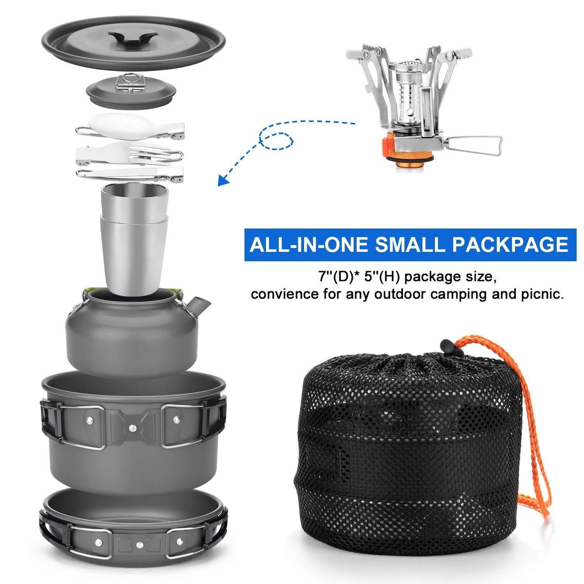 12-Piece Camping Cookware Mess Kit with Mini Stove Z18021