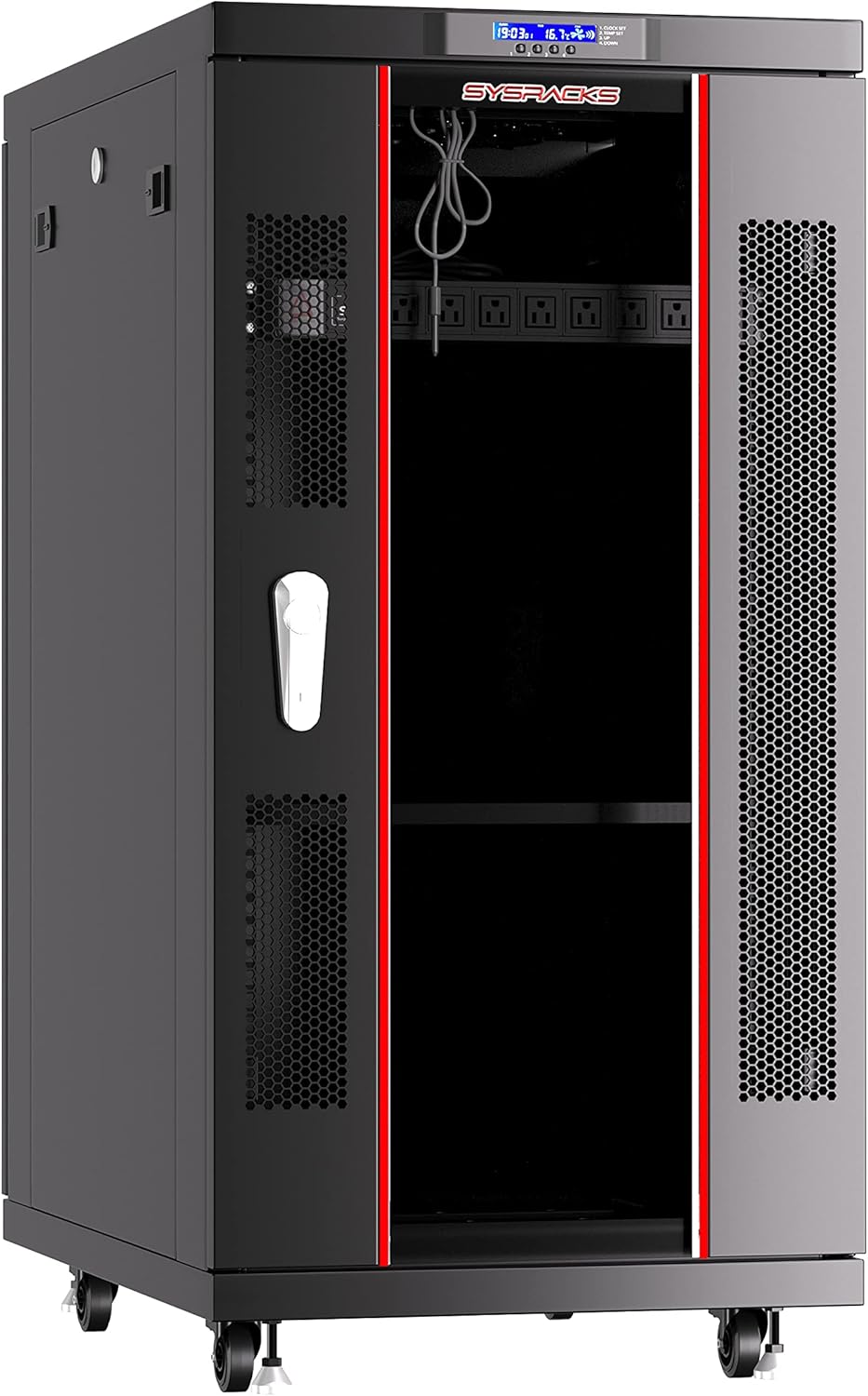 32U 39-Inch Deep Server Rack Cabinet with LCD Screen, Thermostat, PDU, Casters, 4 Fans, Shelf E4417