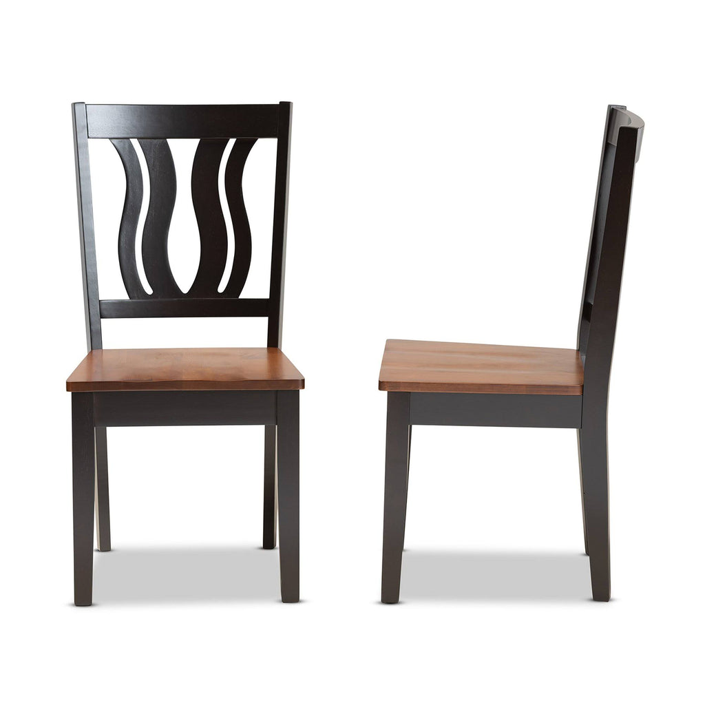 2-Piece Dark Brown and Walnut Brown Wood Dining Chair N848401