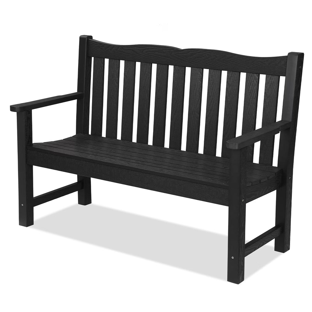Black Two Person Outdoor Garden Bench with Armrest A468950