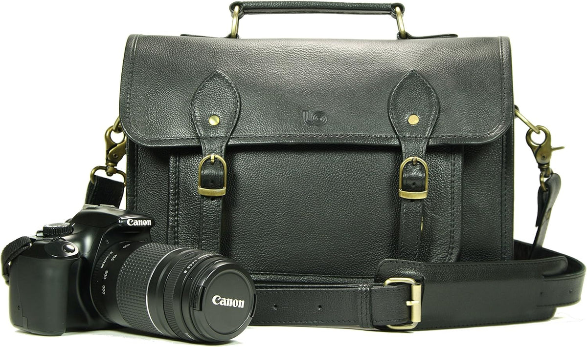 Leather Camera Bag with Removable Camera Insert 13 Inch Black L619380