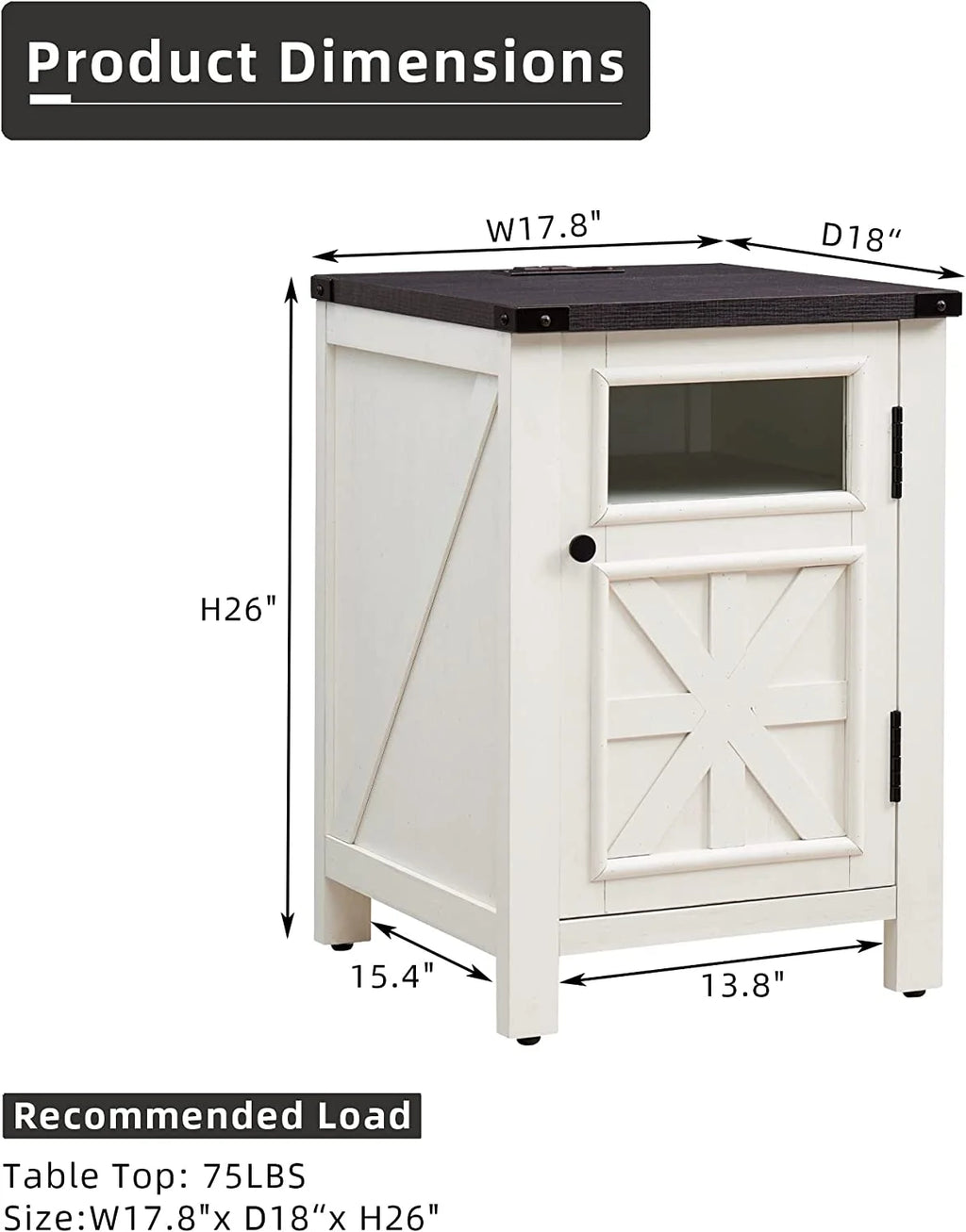Off White 3-Tier End Table with Charging Station M61469