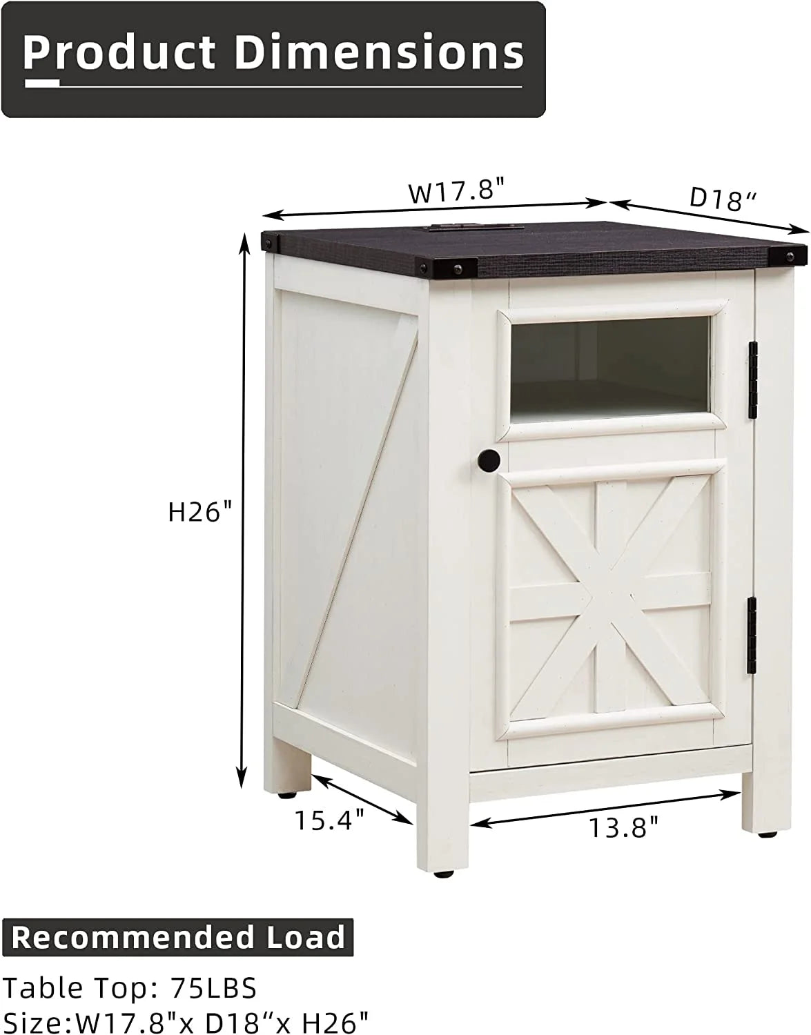 Off White 3-Tier End Table with Charging Station M61469