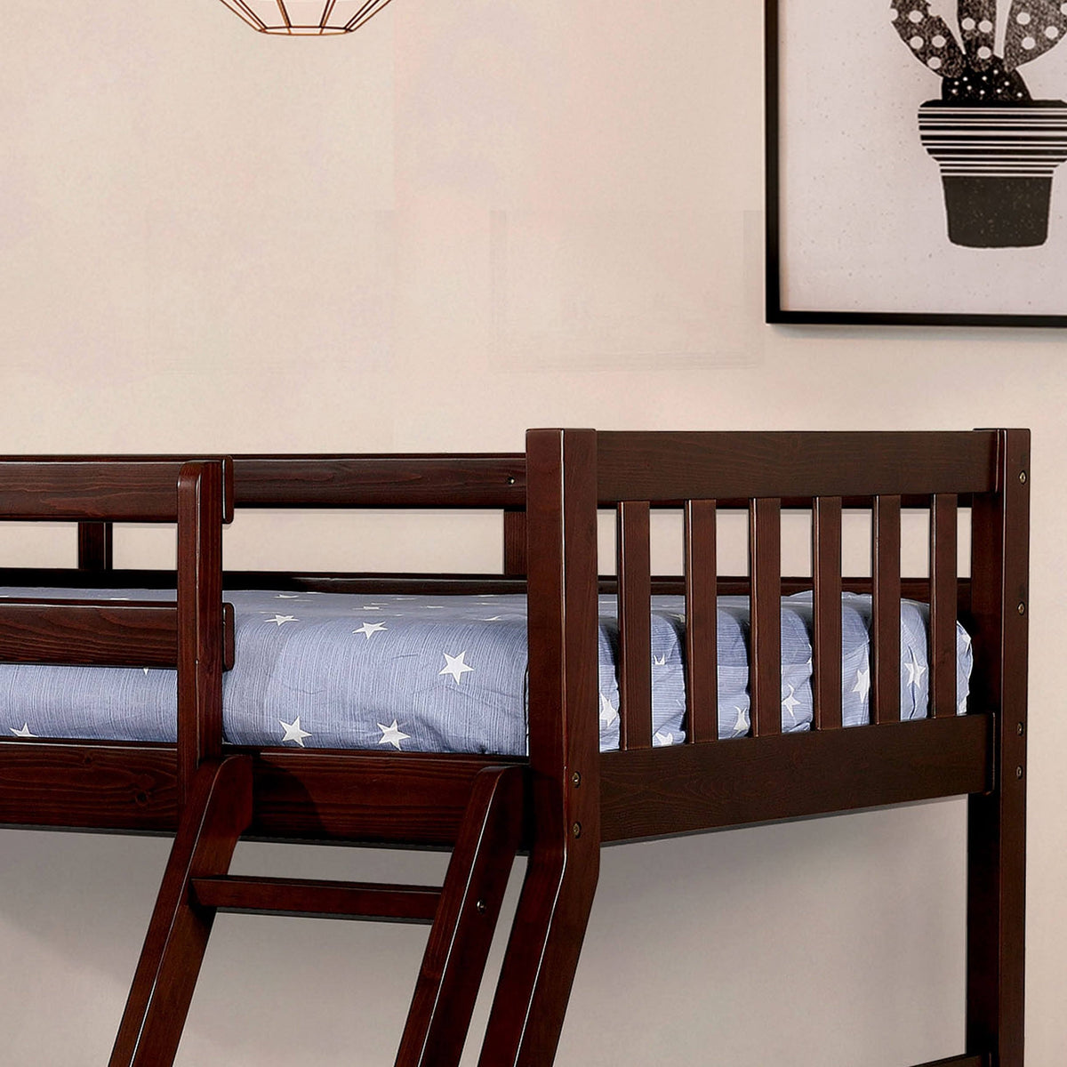 Dark Walnut Solid Wood Slatted Bunk Bed Twin Over Full E520