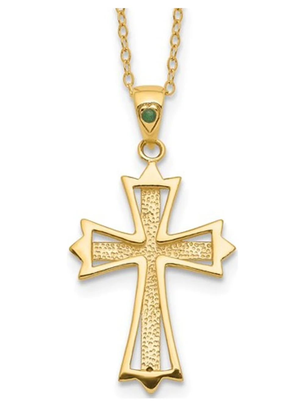 Emerald and Diamond Cross Pendant Necklace in Sterling Silver with Yellow Gold Plating and Chain H887101