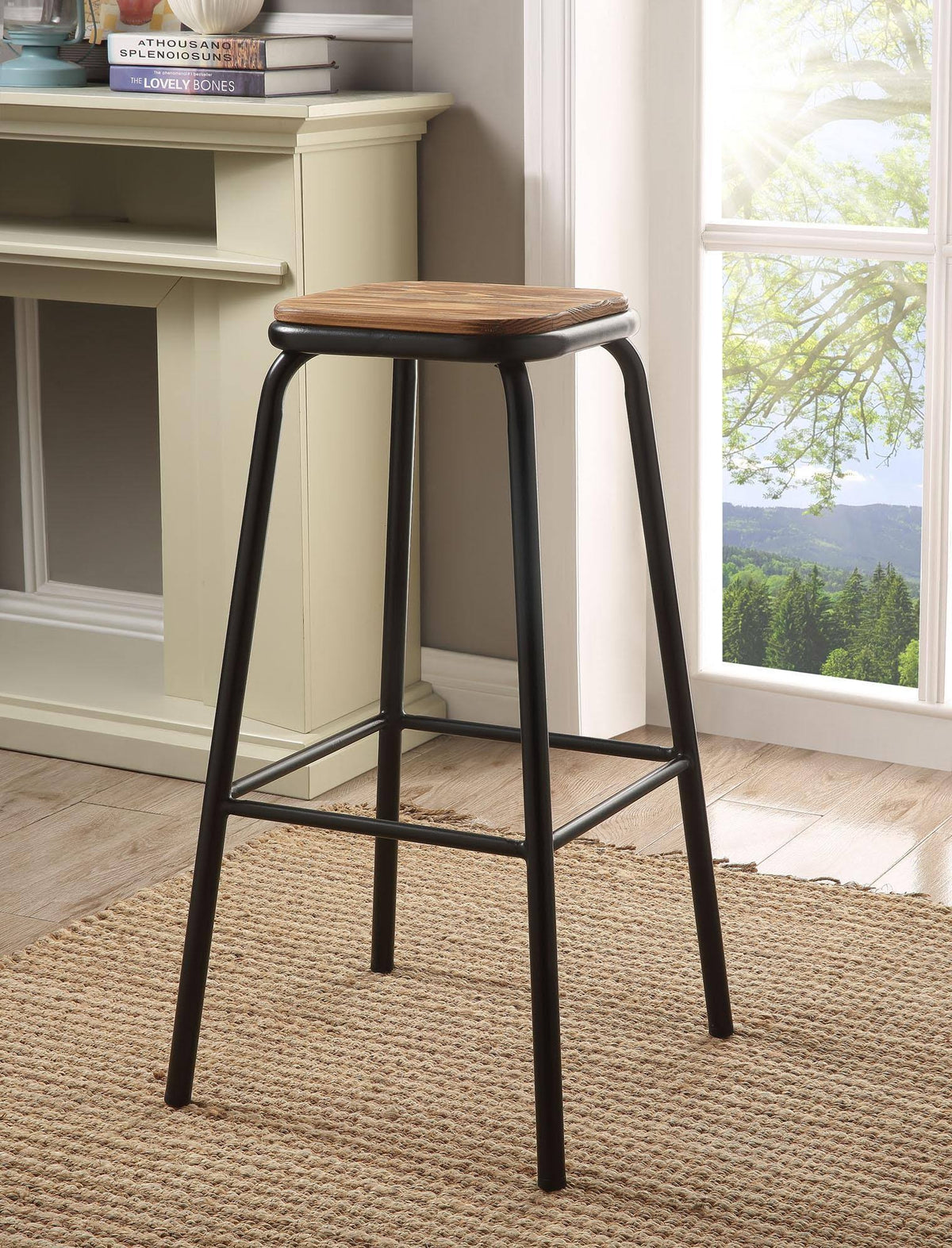 Natural & Black Bar Stool Set of 2 J5954