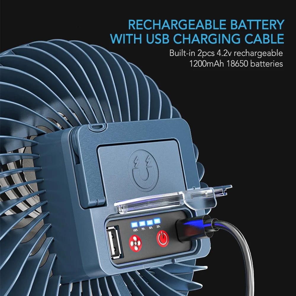 Portable Camping Fan LED Lantern, USB Rechargeable Desk Fan, 2400mAh Batteries Operated A862117
