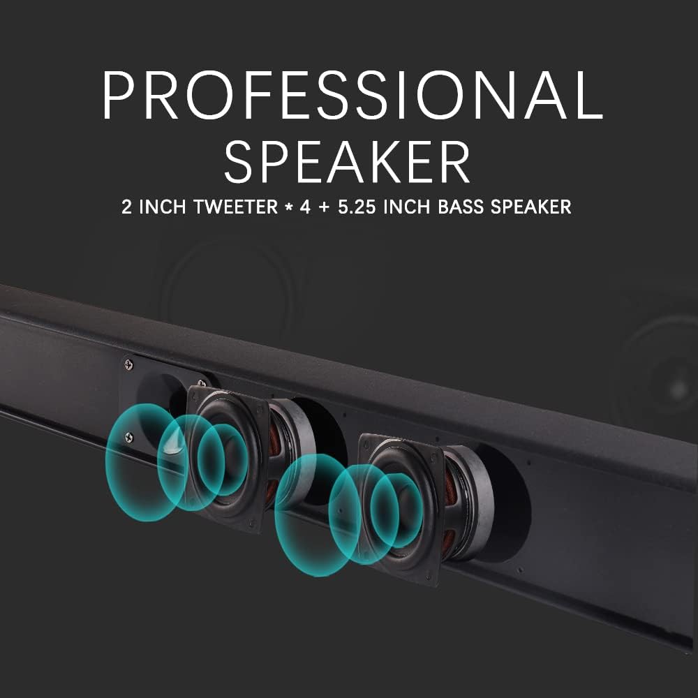 38.5” 2.1 CH Sound Bar with 5.25 inch Subwoofer, Bluetooth 5.0, HDMI(ARC), Optical, COAXIAL, AUX, RCA, USB, Black W2514