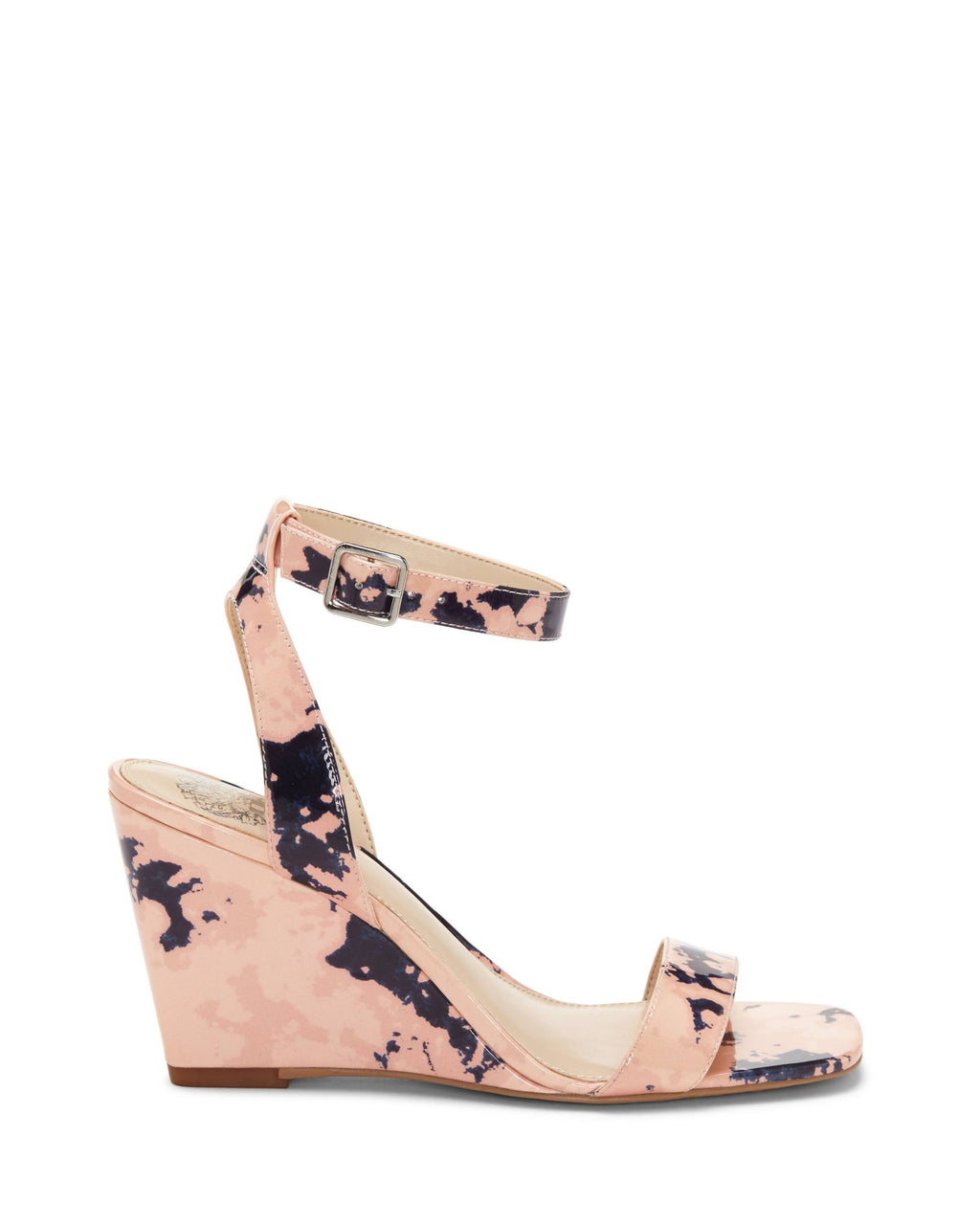 Leather Square-Toe Wedges, Size 7-1/2 Medium, Blush Navy N549