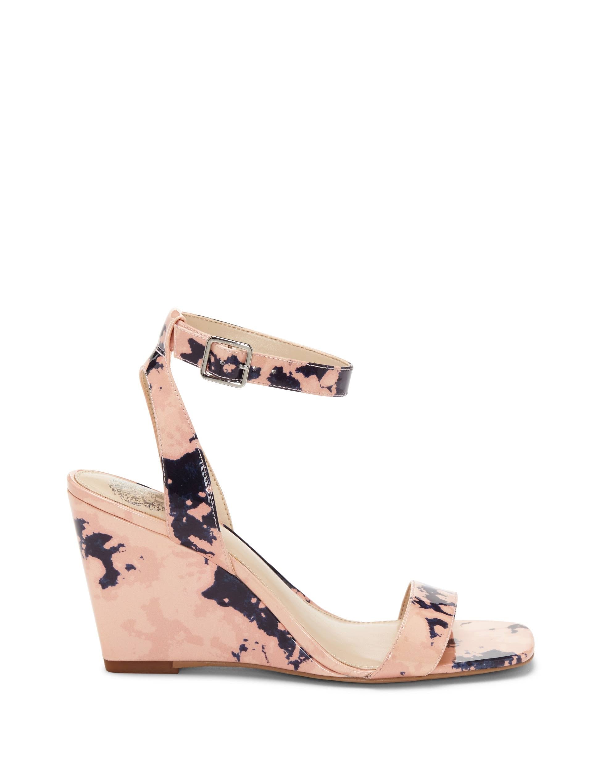 Leather Square-Toe Wedges, Size 7-1/2 Medium, Blush Navy N549