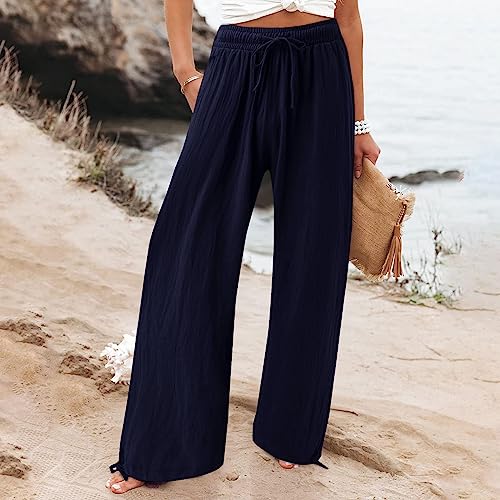 Linen Wide Leg Pants with Pockets V534
