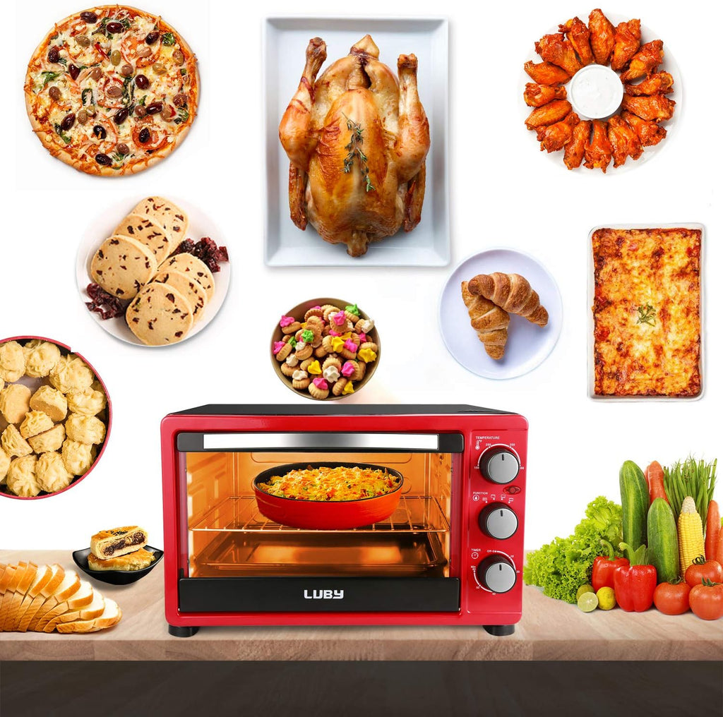Red 6-Slice Convection Toaster Oven with Timer, Baking Pan, Rack and Crumb Tray, Pack of 2 X724