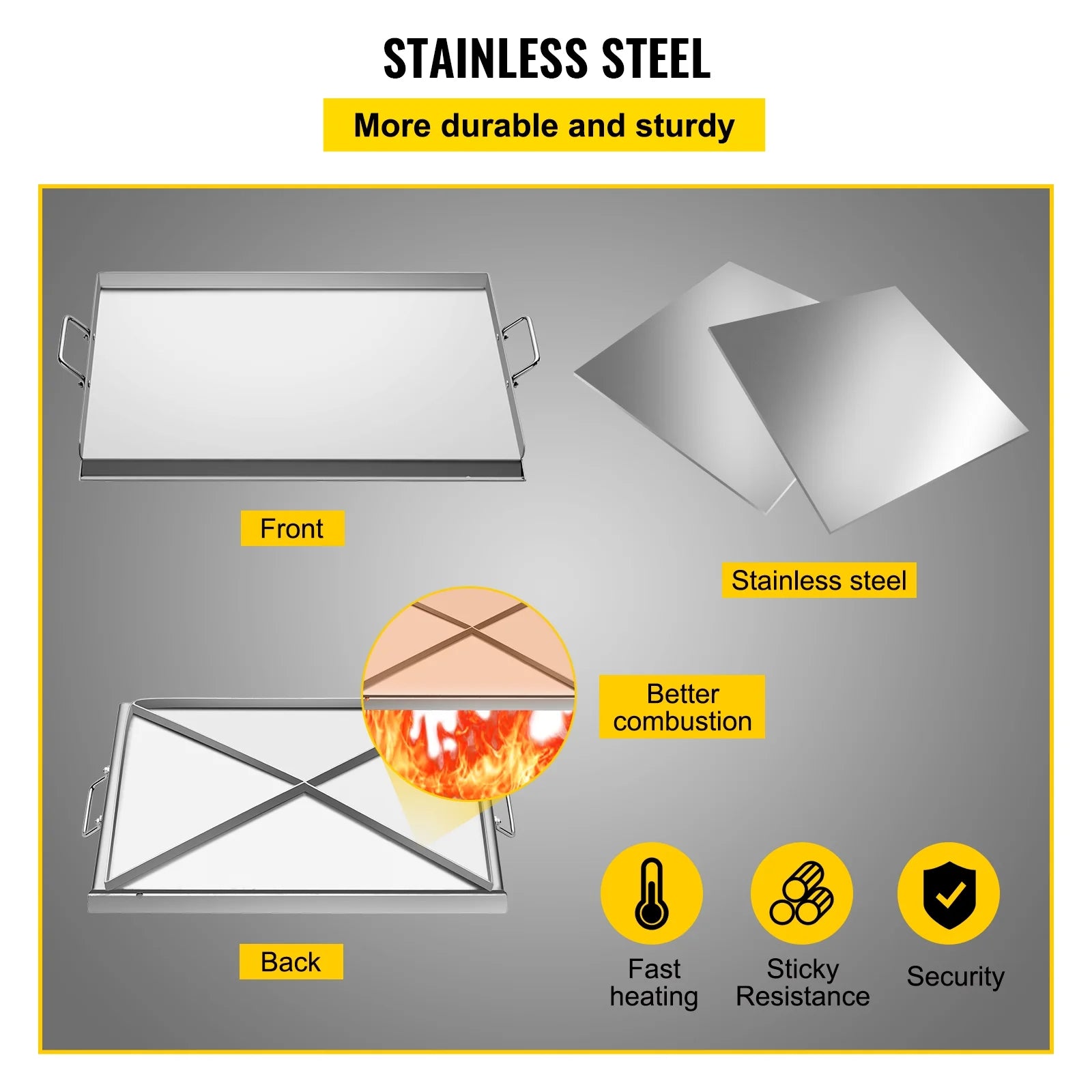 Stainless Steel Flat Top Griddle with 2 Handles S5863