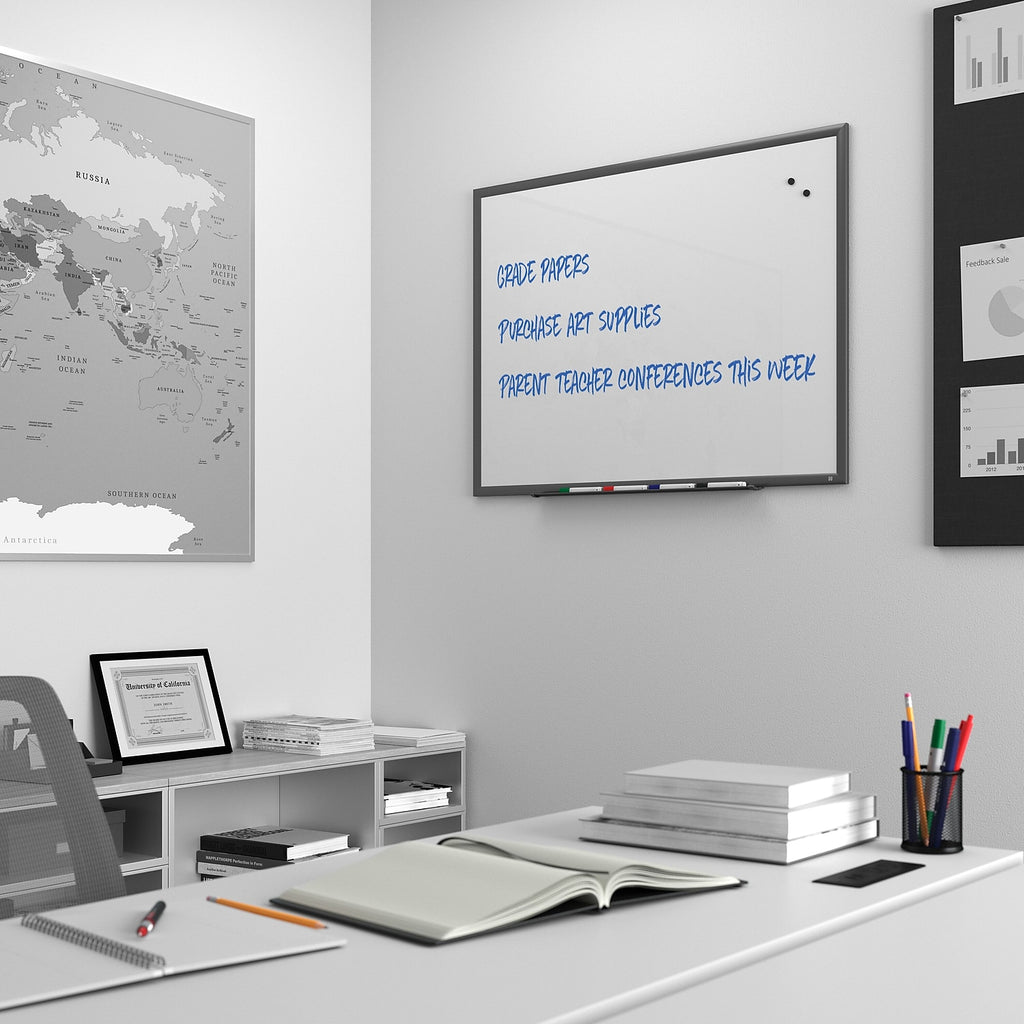 Magnetic Porcelain Dry Erase Board Gunmetal Frame 4' x 3' V900
