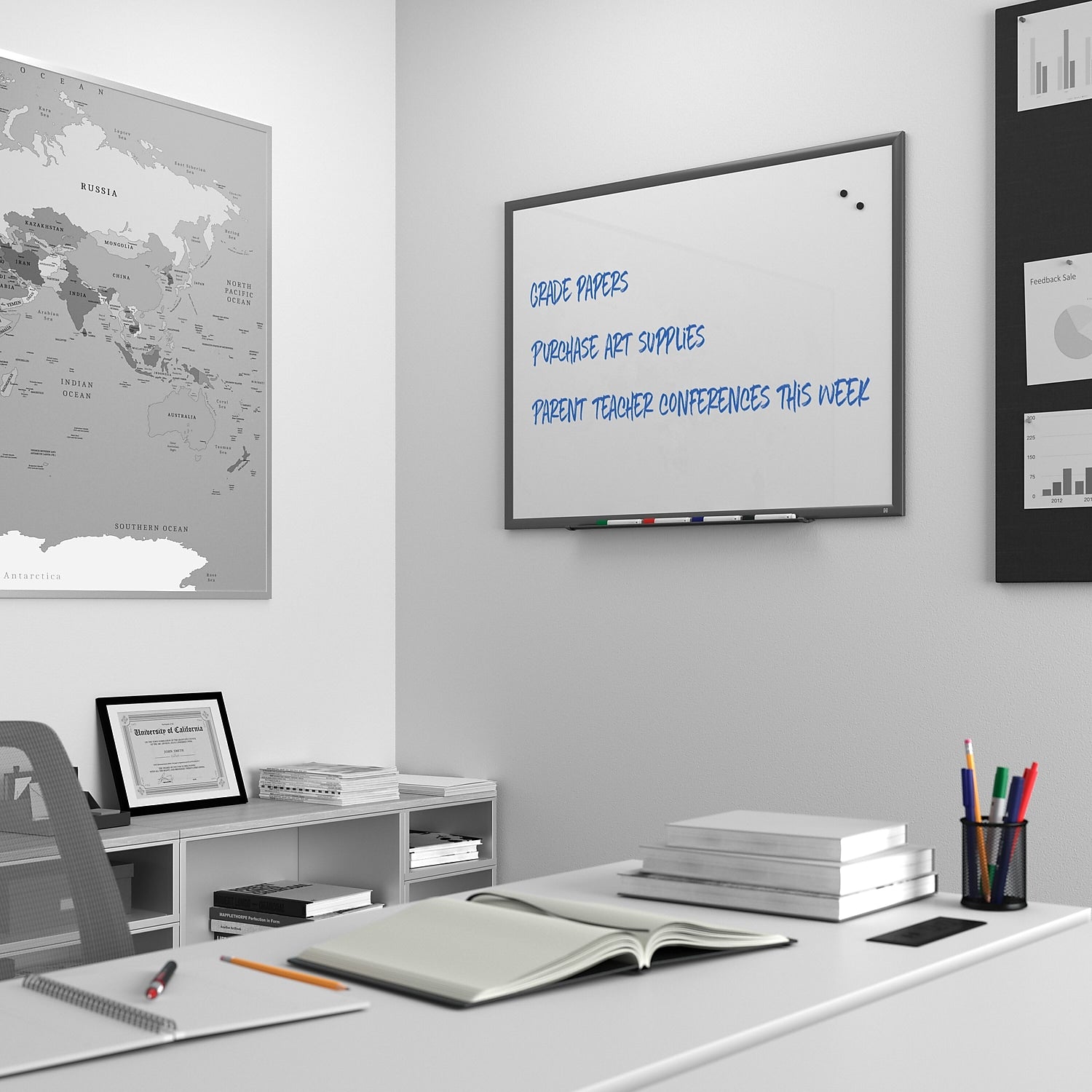Magnetic Porcelain Dry Erase Board Gunmetal Frame 4' x 3' V900