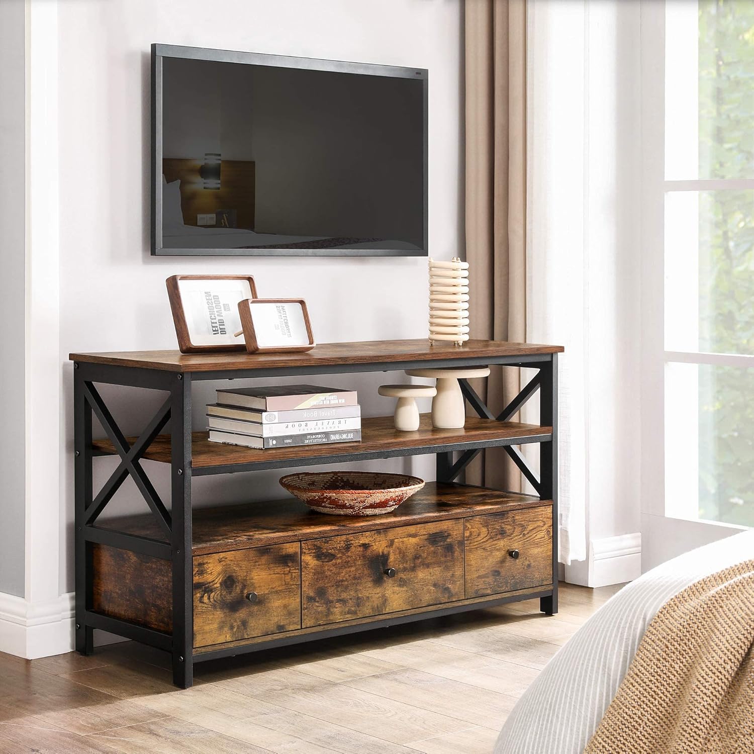 Rustic TV Media Stand Entertainment Center Console Cabinet with Open Storage Shelves H184519