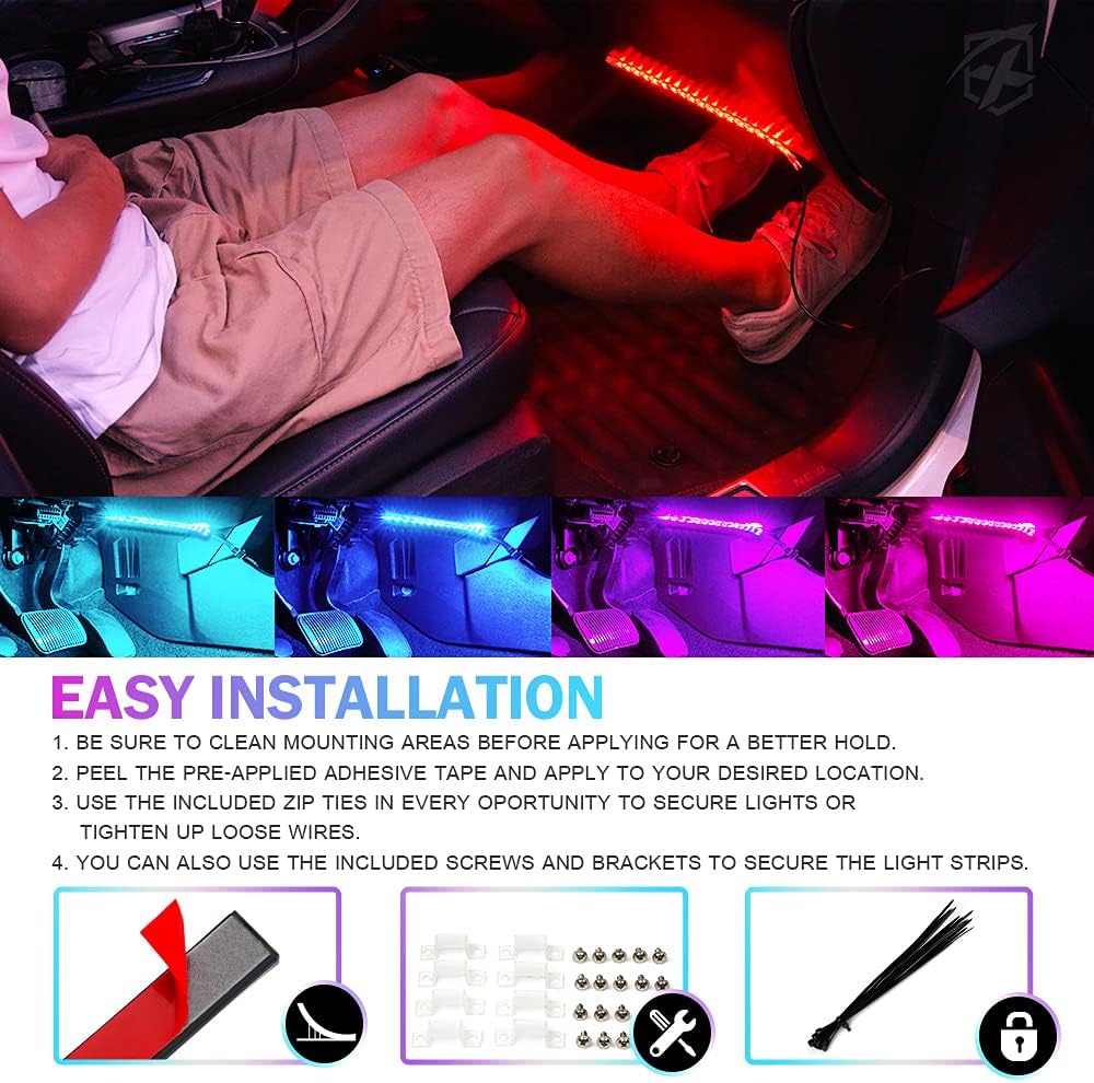 RGB LED Car Underglow Light Kits, 8PCS Underbody Interior Bluetooth Lights Z6300