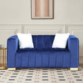 Navy Blue Velvet Upholstered Loveseat Sofa with Metal Legs N51498