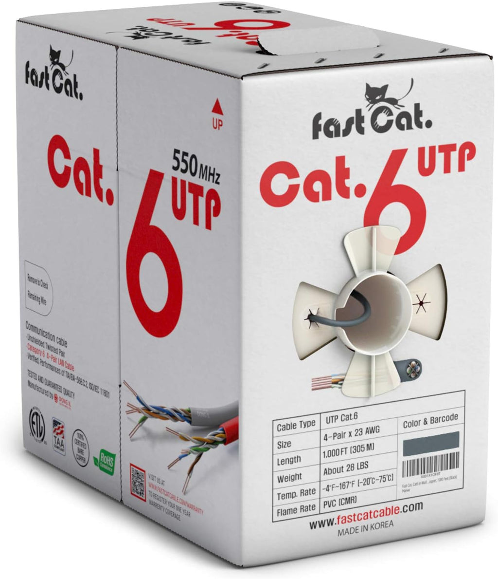 Cat6 Ethernet Cable 1000ft 23 AWG CMR Solid Bare Copper UTP LAN Cable White X8350