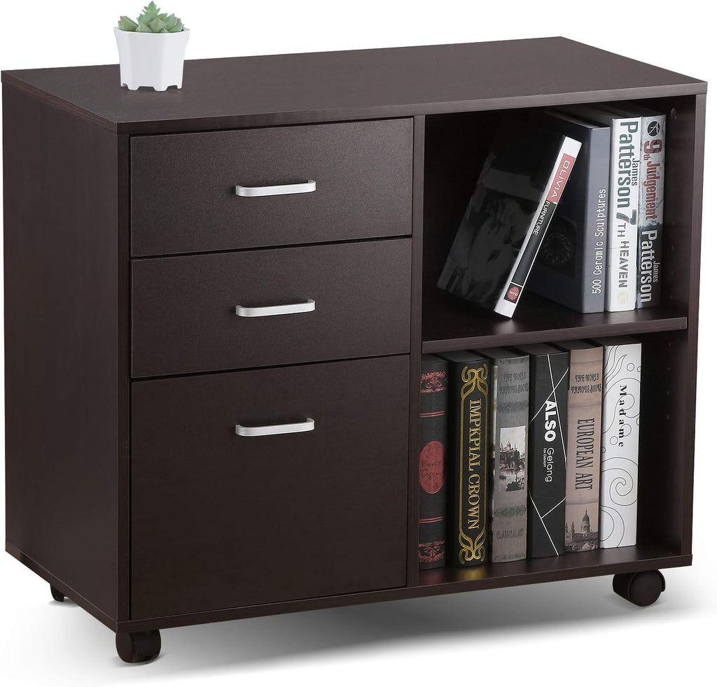 Black Walnut 3 Drawer Wood File Cabinet with Lock I389