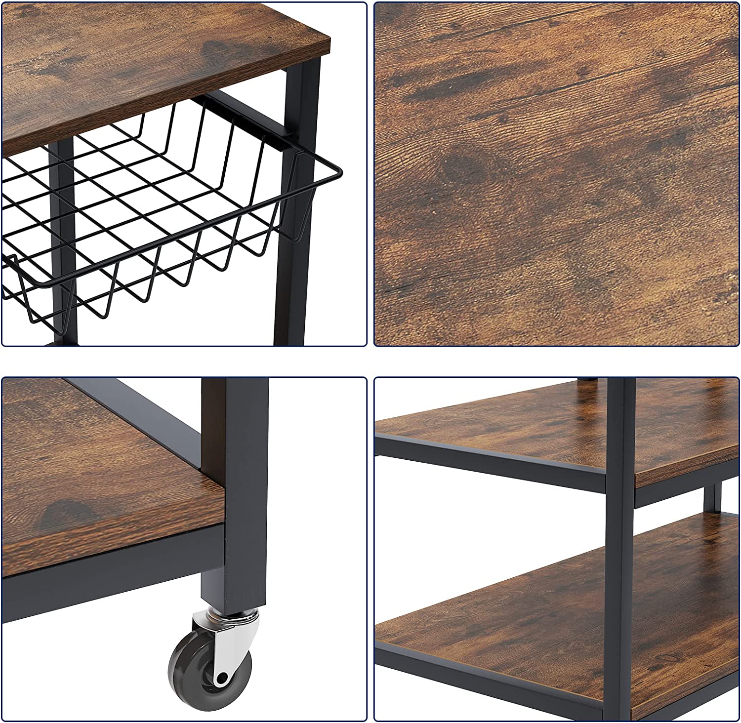 Black 3-Tier Baker's Rack Utility Shelf with Storage and Drawer E839564