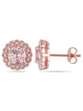 Morganite Stud Earrings with Diamonds in Rose Sterling Silver W331