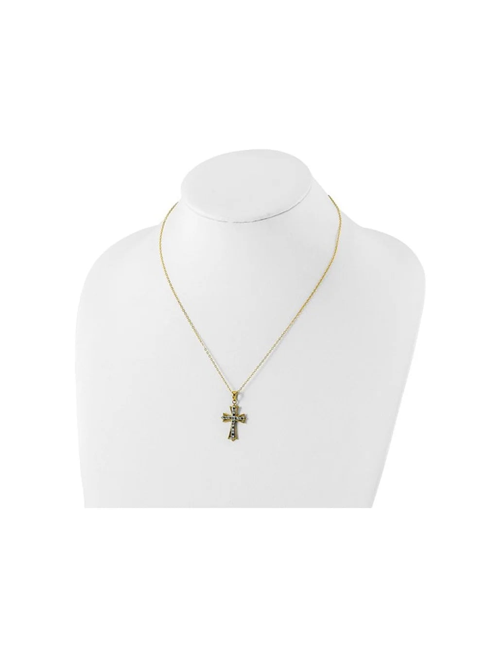 Emerald and Diamond Cross Pendant Necklace in Sterling Silver with Yellow Gold Plating and Chain H887101