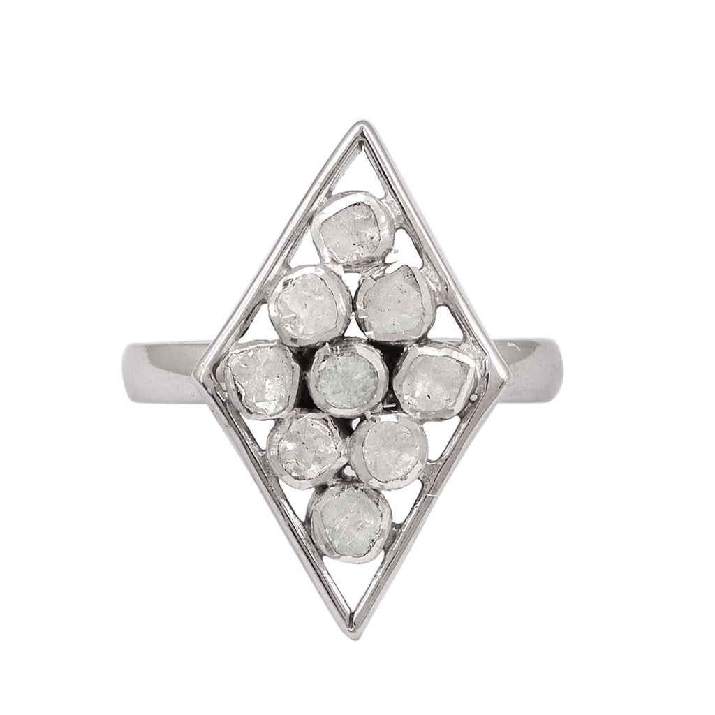 0.75 CTW Natural Diamond Polki Rhombus Ring 925 Sterling Silver Jewelry Y577428