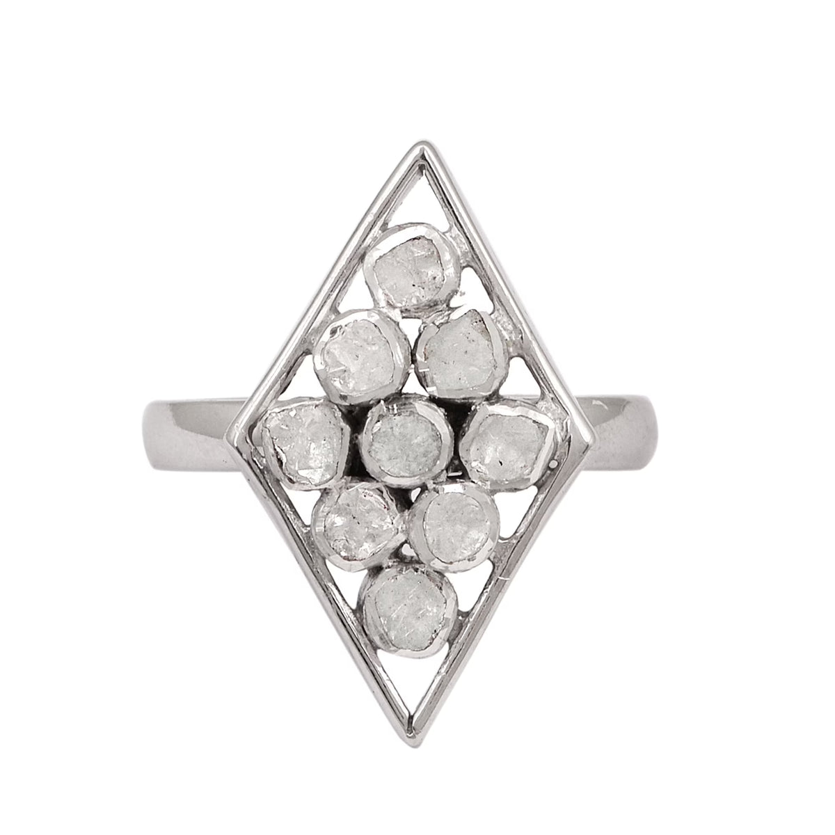 0.75 CTW Natural Diamond Polki Rhombus Ring 925 Sterling Silver Jewelry Y577428