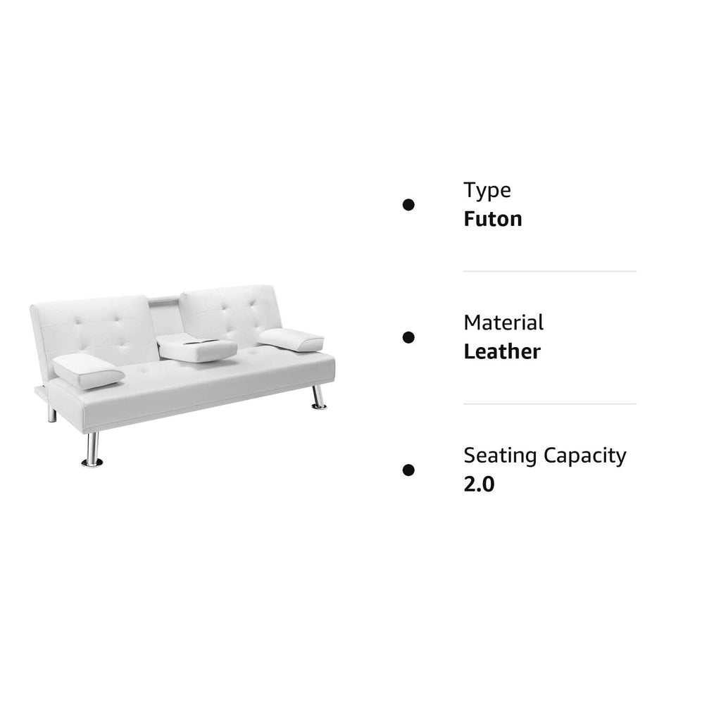 White Faux Leather Sofa Bed with Cup Holders K70293