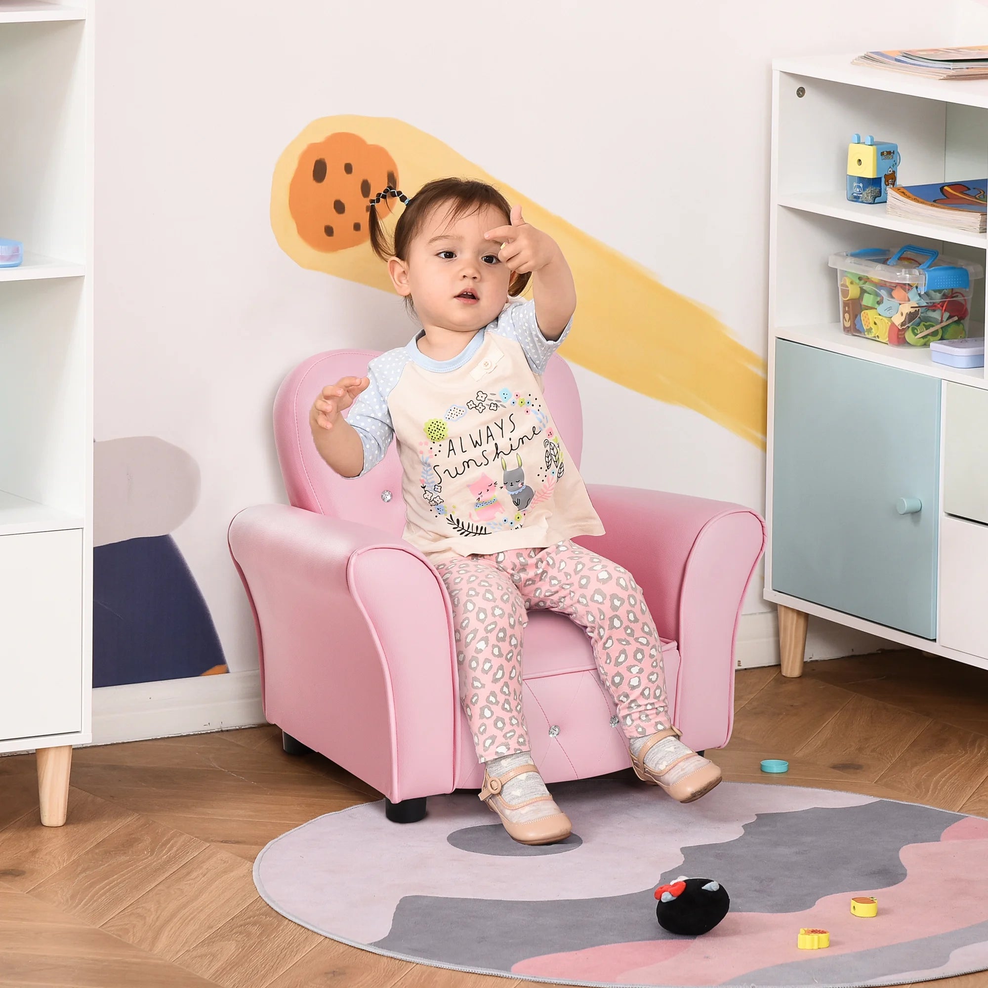 Pink Tufted Upholstered Kids Sofa Chair W49243