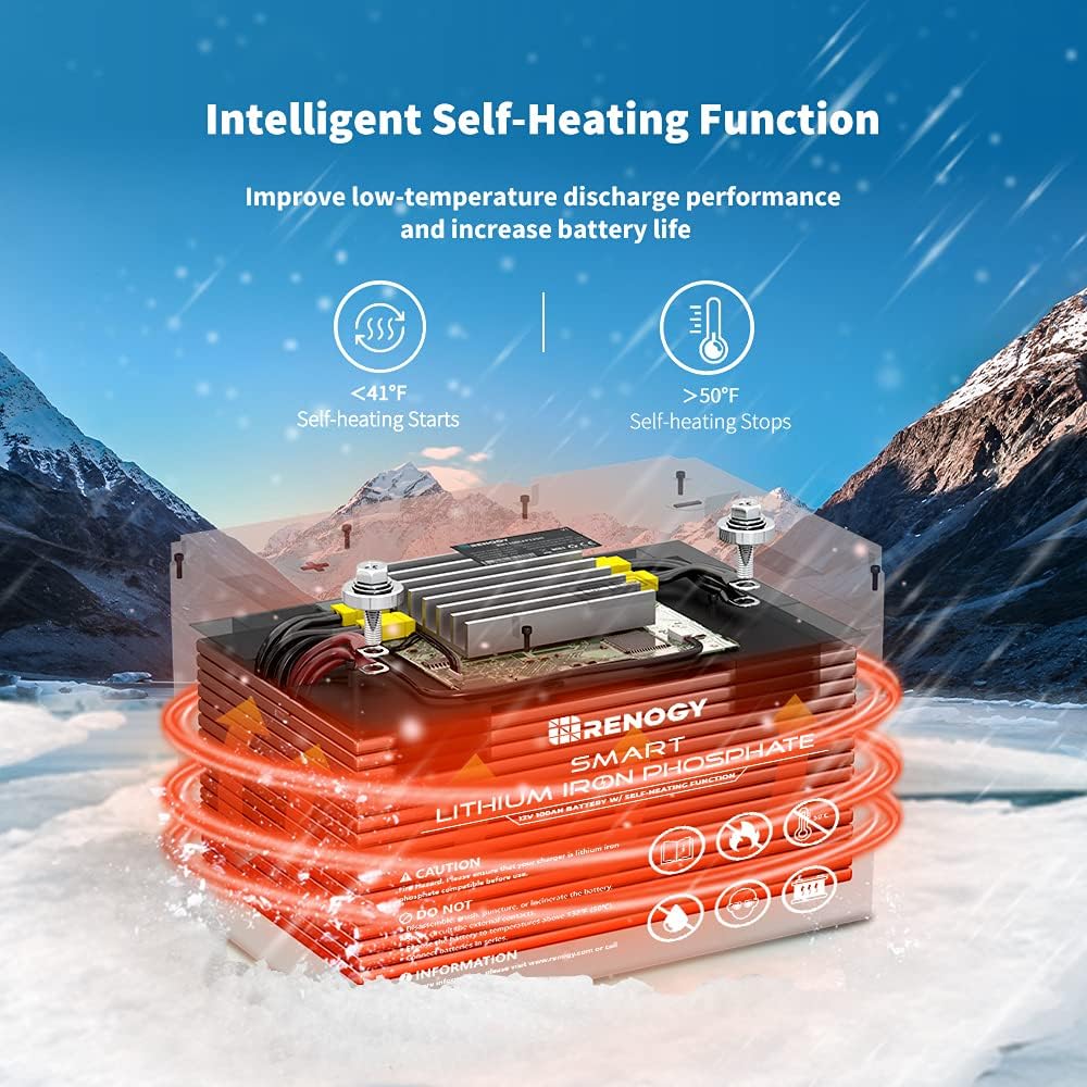 12V 100Ah Smart Lithium-Iron Phosphate Battery with Self-Heating Function S499019