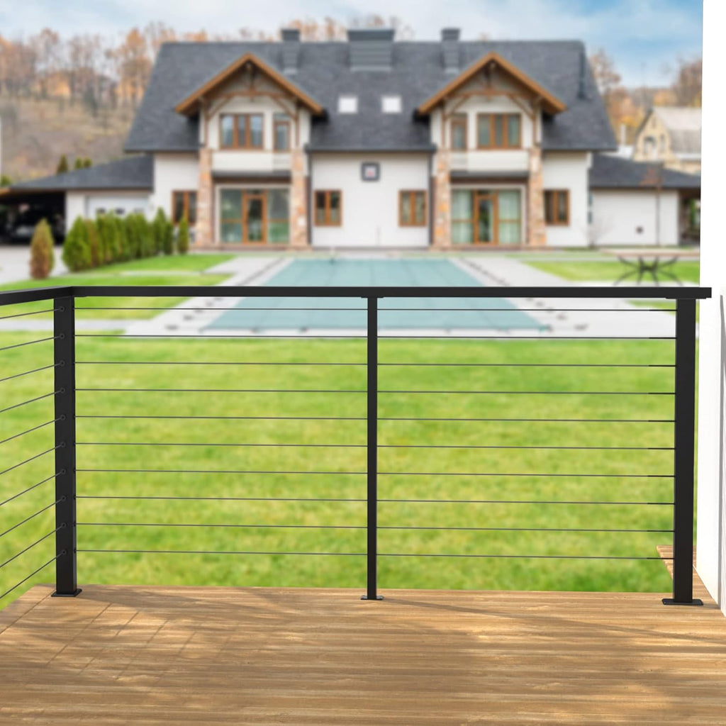 Black 30 Degree Stair Pre-Drilled Angle Holes 36x2x2 Stainless Steel Square Weldless Cable Railing Post W227866
