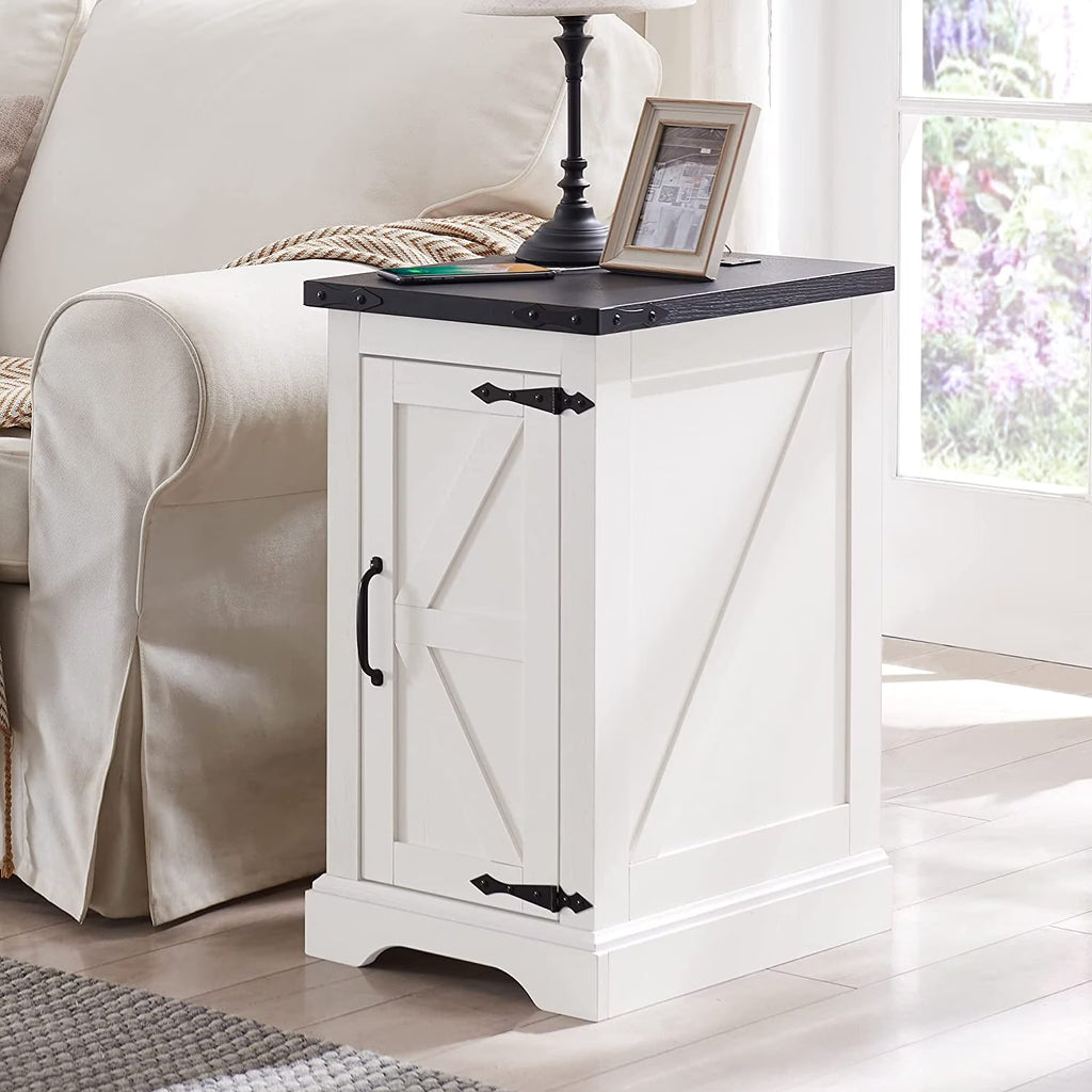 White Farmhouse Wood Nightstand with Charging Station Z30724