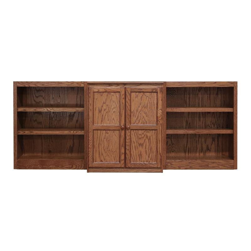 8-Shelf Wood Bookcase Wall with Doors in Dry Oak L861