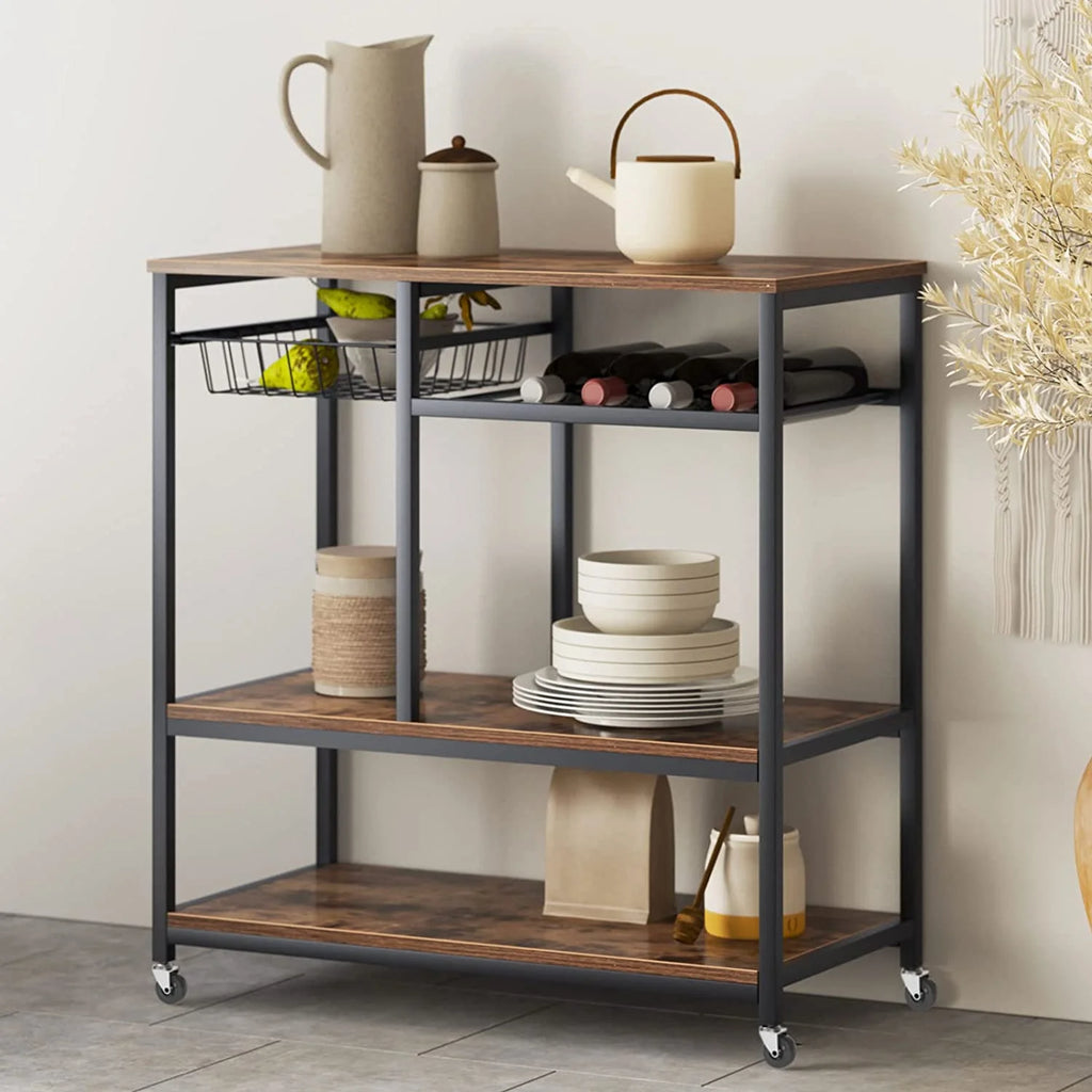 Black 3-Tier Baker's Rack Utility Shelf with Storage and Drawer E839564