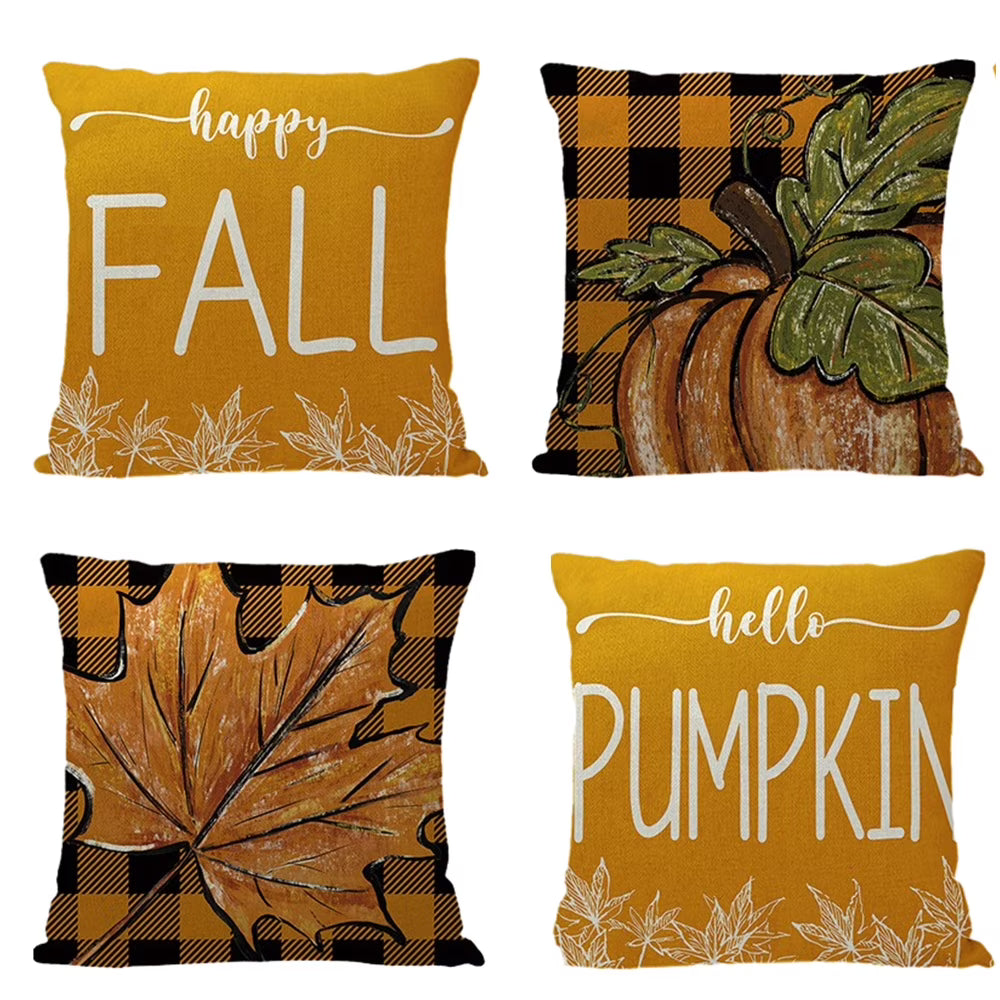 Buffalo Plaid Pumpkin Maple Leaf Fall Throw Pillow Covers Set of 4 T4108