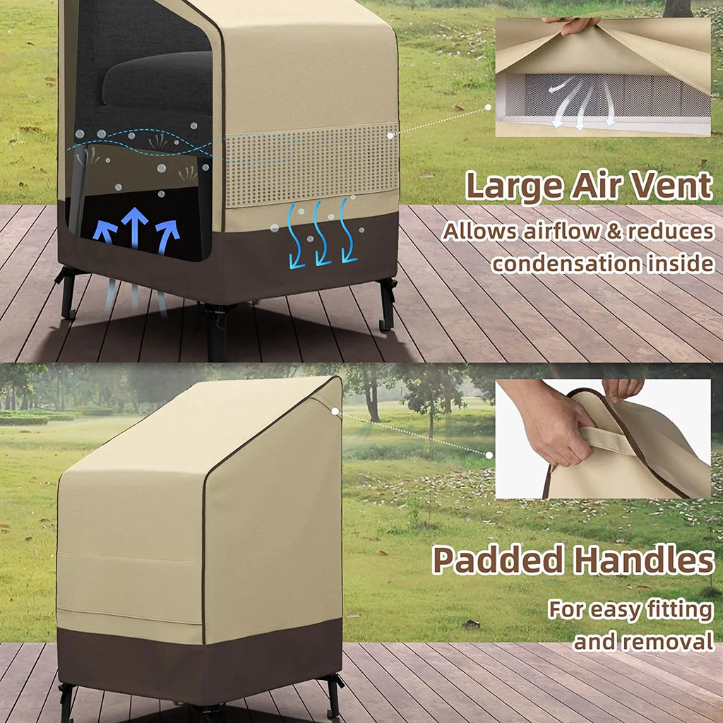 45" Patio Stacked Chair Cover, 600D Oxford Fabric Waterproof with Straps, Large Air Vents, Brown & Khaki R9337