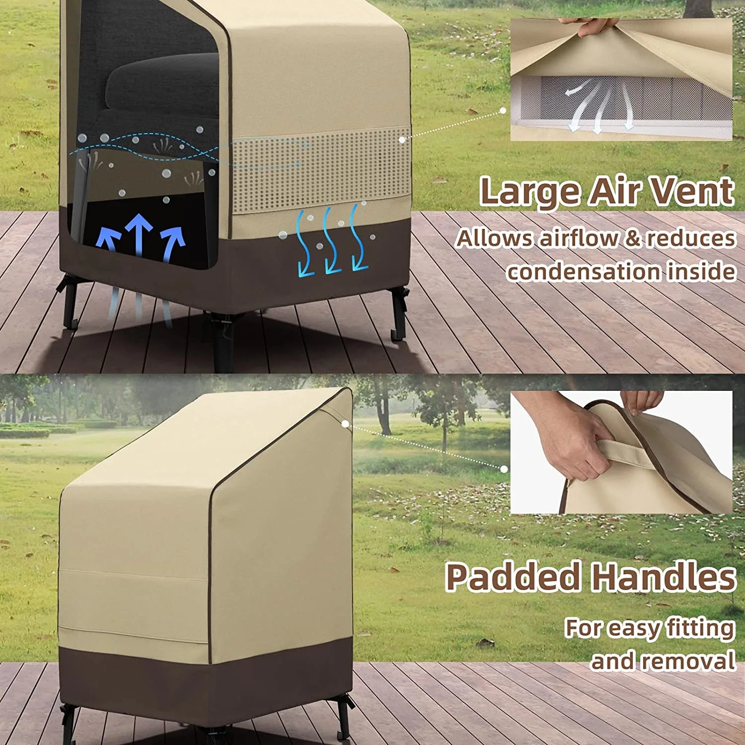 45" Patio Stacked Chair Cover, 600D Oxford Fabric Waterproof with Straps, Large Air Vents, Brown & Khaki R9337