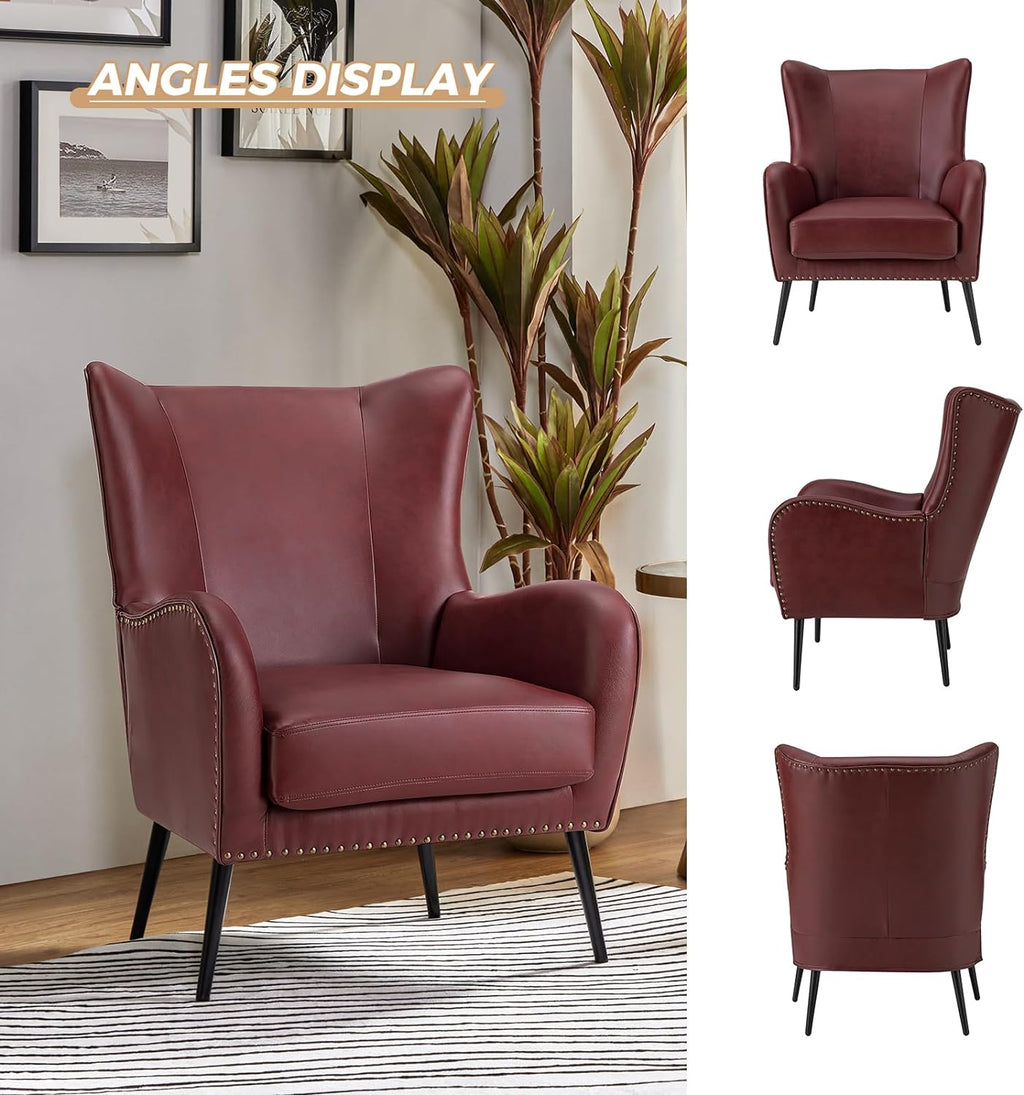 Burgundy Faux Leather Accent Chair Set of 2 with Removable Cushion G3074