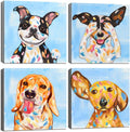 Abstract Puppy Artwork Dog Painting Canvas Gallery Wrapped 12x12inch 4 Panel A8268