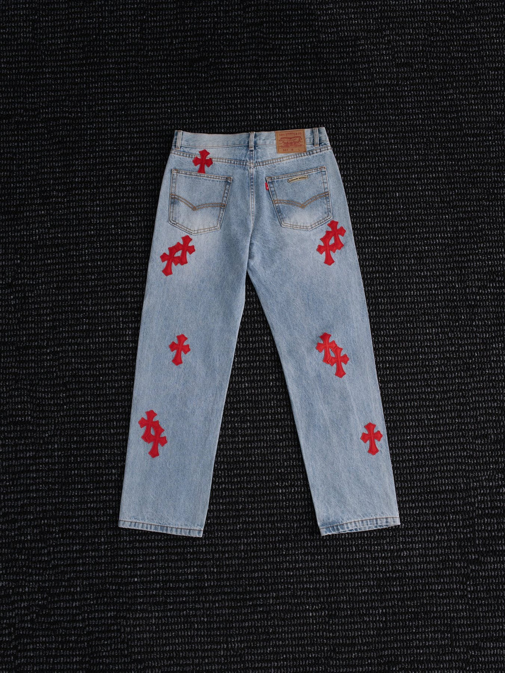 Chrome Hearts Light Blue Cross Patch Jeans